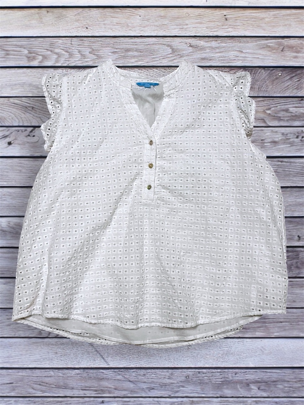 Draper James RSVP Eyelet Flutter Sleeve Blouse - White xxl